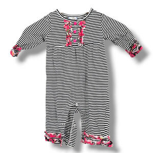 Three Sisters Vintage Baby‎ Girl Striped Floral Ruffle Jumpsuit Size 18M